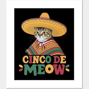 Feliz Cinco de Meow Funny Mexican Cat Fiesta 5 De Mayo Posters and Art